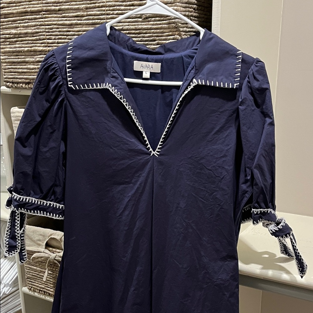 Avara Navy Blue Dress with White Trim